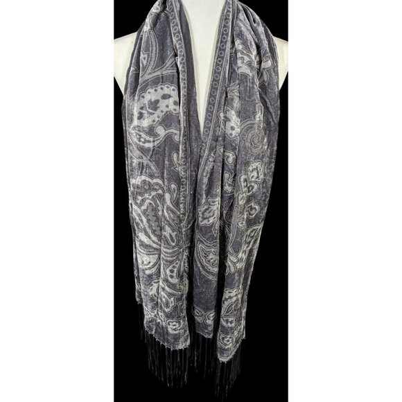 Style & Co Grey Gothic Floral Velvet Burnout Scarf With Fringe - Picture 4 of 11